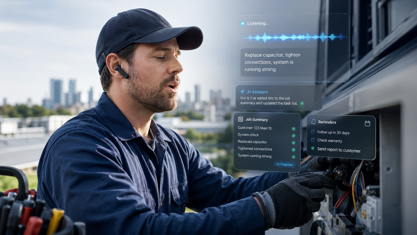 Technician using voice AI while repairing equipment